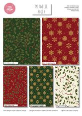 Holly Metallic Christmas Fat Quarters 5pieces